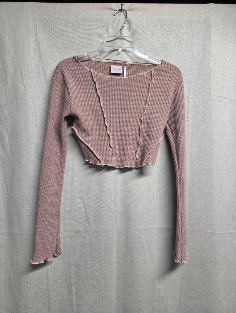 Urban Outfitters Mauve Waffle-Knit Cropped Long-Sleeve Top